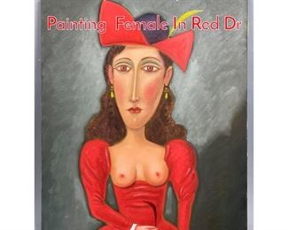Lot 367 Benjamin Levy attr. Portrait Painting Female In Red Dr