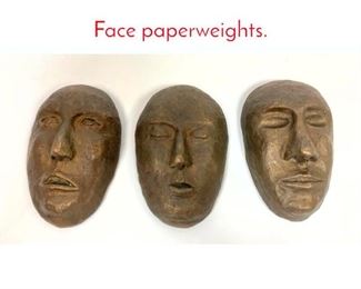 Lot 372 Set of 3 Small Bronze Masks. Face paperweights. 