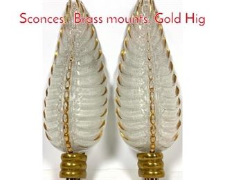 Lot 374 Pair Murano Glass Leaf Sconces. Brass mounts. Gold Hig