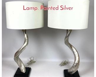 Lot 437 Pr Designer Ram Horn Table Lamp. Painted Silver 