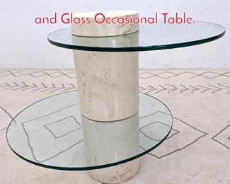Lot 449 Decorator 2 Tier Travertine and Glass Occasional Table.