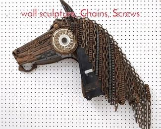 Lot 482 Found objects HORSE head wall sculpture, Chains, Screws