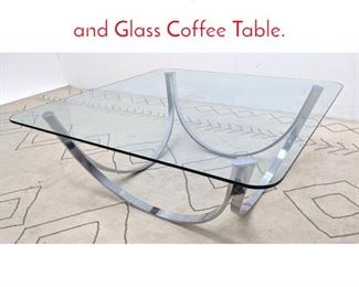 Lot 489 Mid Century Modern Chrome and Glass Coffee Table. 
