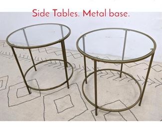 Lot 498 Pair Contemporary Glass Top Side Tables. Metal base.