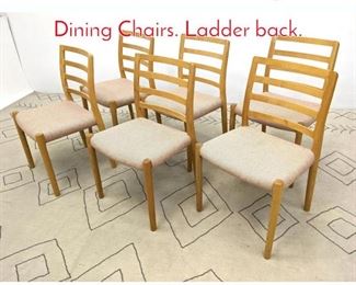 Lot 566 Set 6 JL MOLLER Light wood Dining Chairs. Ladder back. 