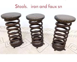 Lot 567 Set 3 Heavy Steel Spring Bar Stools. iron and faux sn
