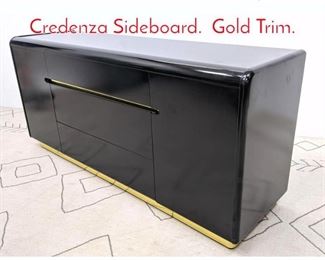 Lot 580 LANE Black Lacquer Credenza Sideboard. Gold Trim.