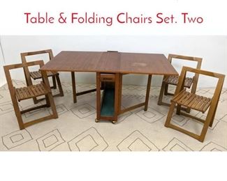 Lot 581 Danish Modern Drop Side Table Folding Chairs Set. Two