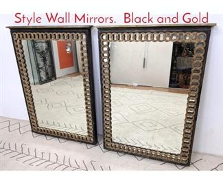 Lot 599 Pair DOROTHY DRAPER Style Wall Mirrors. Black and Gold