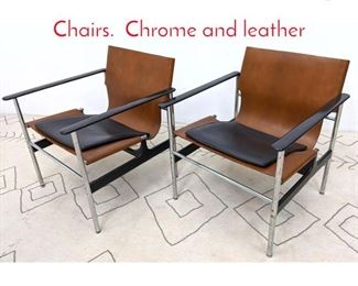 Lot 603 Pair Charles Pollock Lounge Chairs. Chrome and leather