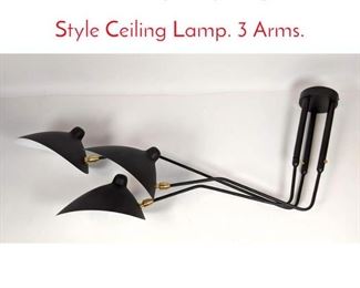 Lot 604 Contemporary Serge Mouille Style Ceiling Lamp. 3 Arms.