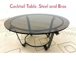 Lot 614 Jean Royere Style Coffee Cocktail Table. Steel and Bras
