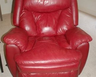 Crimson leather rocker/recliner, Fabrique Par, Havertys, 40" W x 31" D x 42" H
