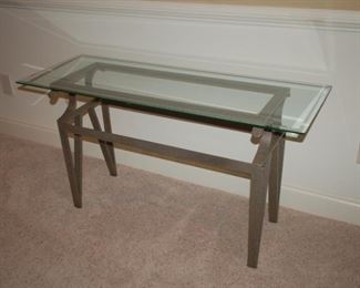 Metal/glass topped decorative console table	50" W x 18" D x  25" H
