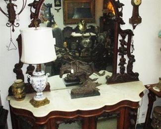 Victorian Entrance Console w/ Mirror. Perfect for checking your crinoline!! Early Spanish School Bell w/ Monk 