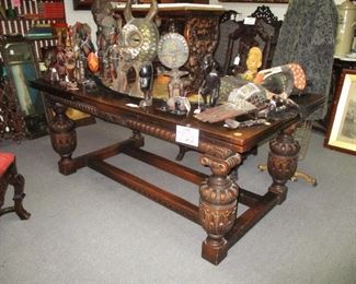 English Tudor Oak Dining Table w/ Pull Out Leaves