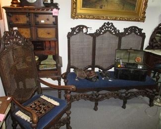 Jacobean Revival Settee & Arm Chair