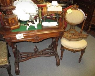 Renaissance Revival Parlor Table & Parlor Chair