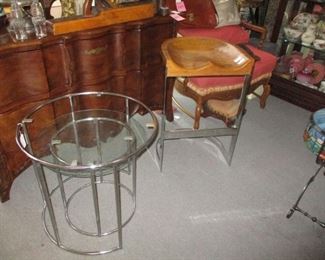 Mid Century Modern Chrome Nesting Tables & Chrome Bar Stool
