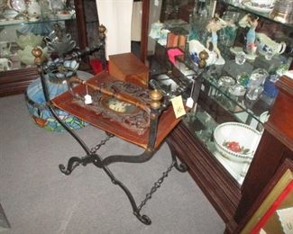 Spanish Revival Iron Bench w/ Leather Seat