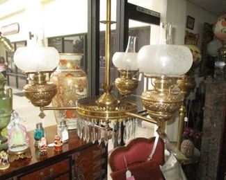 Victorian 3 Arm Oil Hanging Chandelier