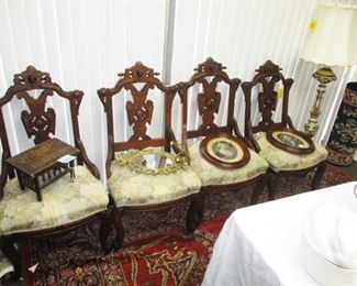 Set of 4 Renaissance Revival Parlor Chairs w/ Athena Busts