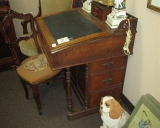 Victorian Oak Davenport Desk , Petite French Chair , Victorian Parlor Chair w/ Monogram
