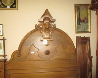 Renaissance Revival Headboard Footboard & Rails with Bust of Christopher Columbus