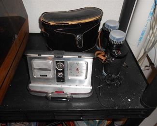 Binoculars and Vintage Travel Clock