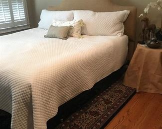 Beautiful King Sized Bed with Burlap covered Headboard (New Sleepnumber)