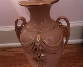 1 of a pair of English Pink Porcelain Gilded Lamps