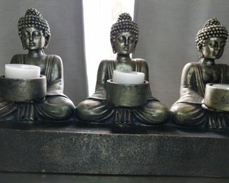 3 Buddha candle holder 15 x 4 in