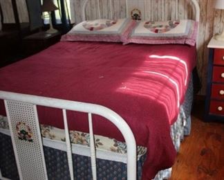 full size with mattress. also has vintage handmade mattress as a topper. 