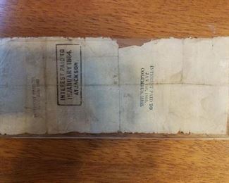 Back of Confederate Note with stamps