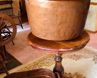 Impressive vintage hand hammered Apple Butter Copper Cauldron. Very large! 