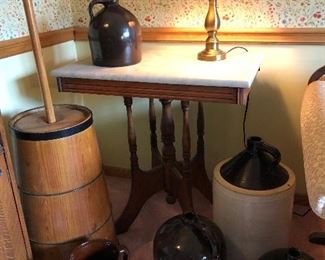 Butter churn, crocks (some early)