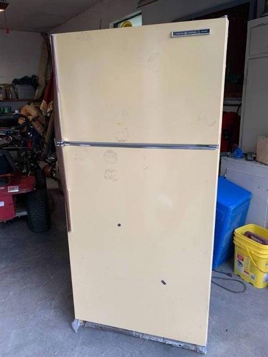 Vintage GE Yellow Refrigerator | Works! | 66" T x 32" W
