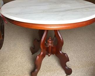 Oval Walnut Marble Top Parlor Table