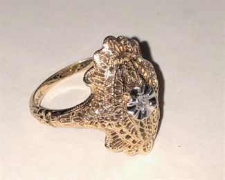 14K Gold Filigree Ring With Diamond