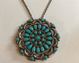 Sterling Turquoise Indian Jewelry Pin Pendant