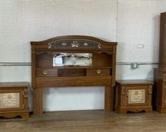 $200.00.............Bedroom Set, Queen/Full Headboard, 2 Night Stands, Dresser wit Mirror and Tall Cabinet/Dresser Queen Mattress set included (T046)