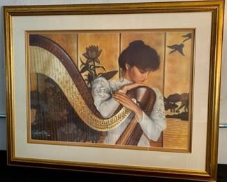 CLEARANCE  !  $25.00 NOW, WAS $80.00...........Large Picture Lady and Harp 