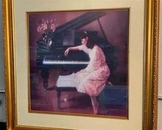 CLEARANCE !  $25.00 NOW, WAS $80.00...........Large Picture Lady and Piano 31" x 32" (T022)
