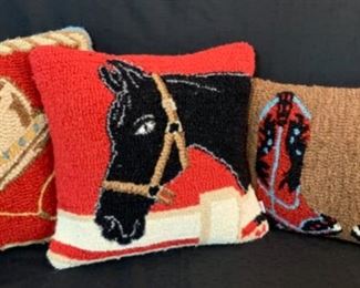 $25.00...........Hooked Type Western Horse Pillows, set of 3 (T175)