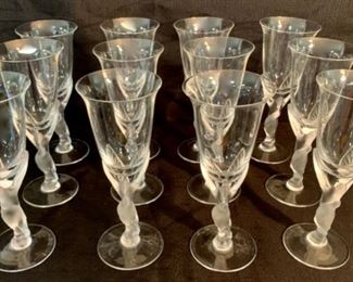CLEARANCE  !  $80.00 NOW, WAS $300.00............Set of 12 Faberge Kissing Doves Wine Glasses 8 1/2" tall, one has small chip (T124)