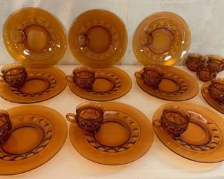 CLEARANCE  !  $8.00 NOW, WAS $30.00............Amber Glass Set of 10 Snack Sets (M144)