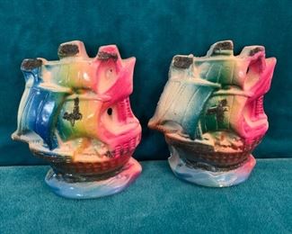 REDUCED!  $12.00 NOW, WAS $16.00..........Pair of Vintage Chalkware Ships (M143)