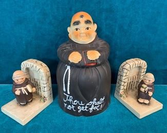 CLEARANCE  !  $25.00 NOW, WAS $80.00.............Goebel Monk Cookie Jar and Book Ends (M149)
