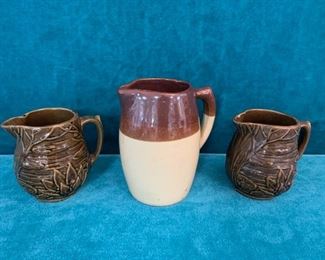 CLEARANCE  !  $7.00 NOW, WAS $30.00..........3 vintage pitchers 2-3 chips as is (M127)