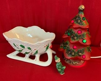 REDUCED!  $15.00 NOW, WAS $20.00...........Vintage Christmas tree 9" tall, Sled and more  (M050)